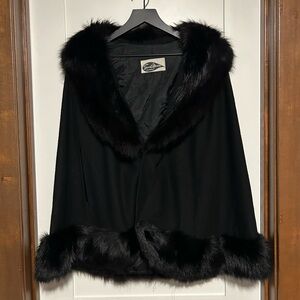 SANDI MONICA Vintage 60’s Mod Retro Fur Cape Coat Wool Black